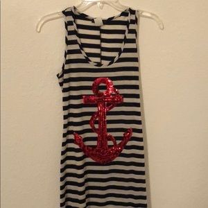 Long navy and grey/white anchor dress